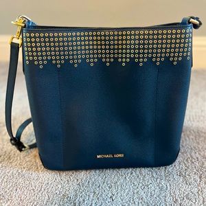 Michael Kors Leather Embellished Bucket Bag in Navy